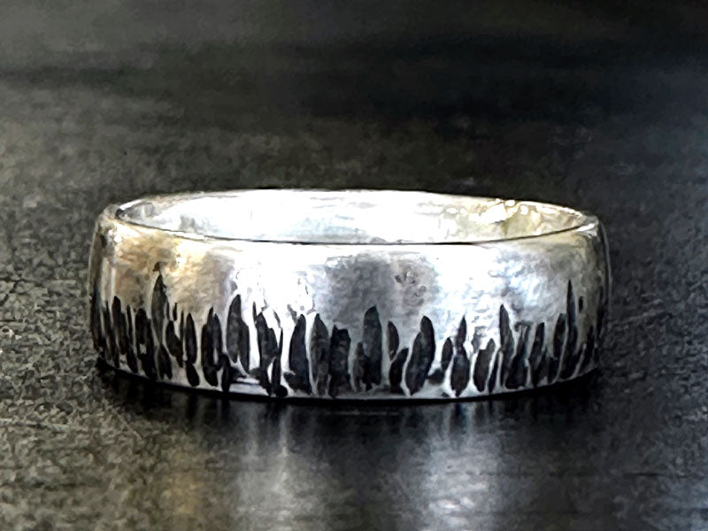 Hammer textured silver ring oxidised with liver of sulphur gel | Jewellery Classees