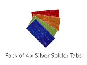 Pack of 4 silver solder tabs in different colors on a white background | Silver Solder Sheet