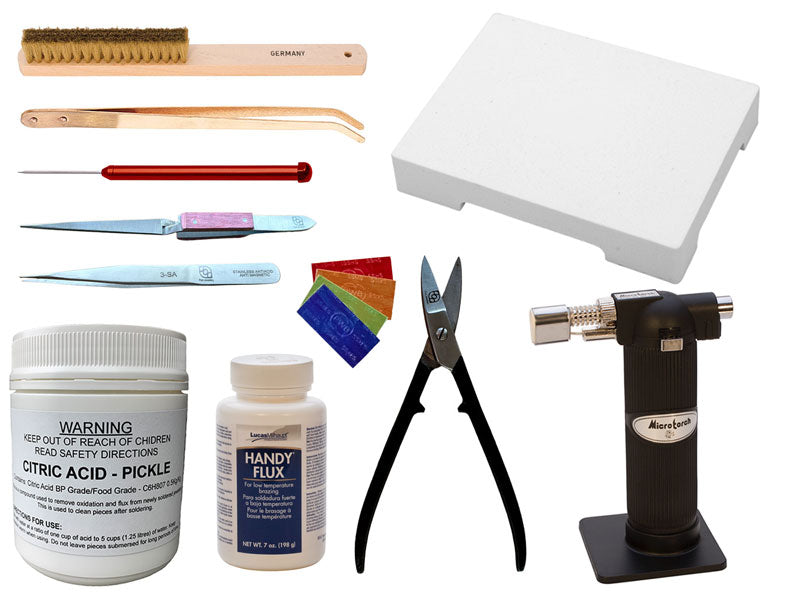 Basic jewellery soldering kit with butane torch and 14 core tools included