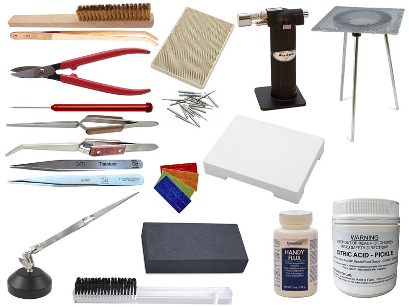 Collection of Soldering tools and PIckle on a white background | Jewelry making Supplies