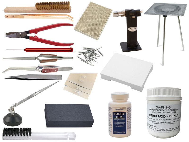 Collection of Soldering tools and PIckle on a white background | Jewelry making Supplies