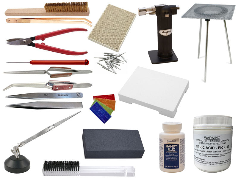 Collection of Soldering tools and PIckle on a white background | Jewelry making Supplies