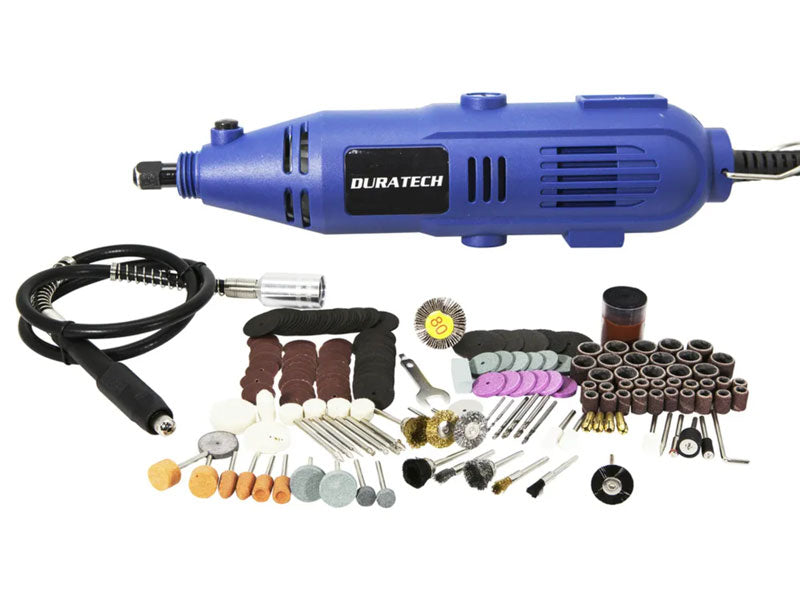 Blue DURATECH rotary tool with accessories on a white background | Jewellery Making Tools
