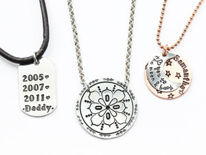 Necklaces stamped using sticker stamps | Jewellery Making Tools