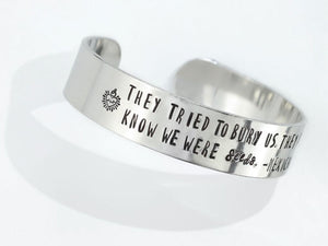 silver cuff stamped with letters and Sacred heart stamp | Metal stamping