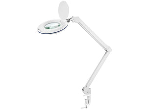 White magnifying lamp with adjustable arm on a white background | glass magnifying glass with light