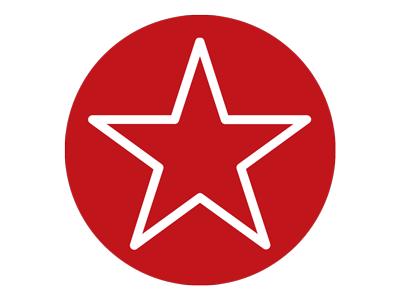 Red circle with a white star in the center on a white background | 5 star reviews