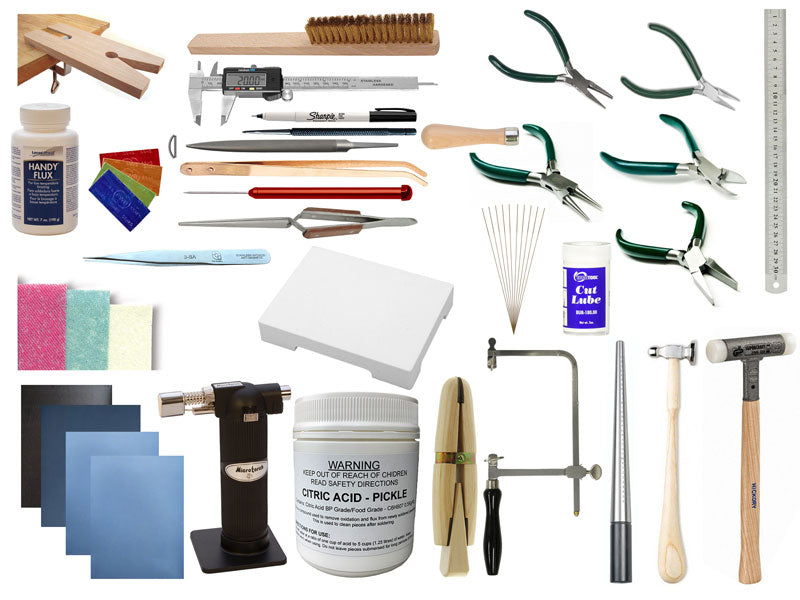 Pod Jewellery Foundation Kit, a 39 piece jewellery making and soldering kit laid out together