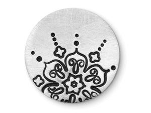 Enamel marker on silver disc | Metal stamping